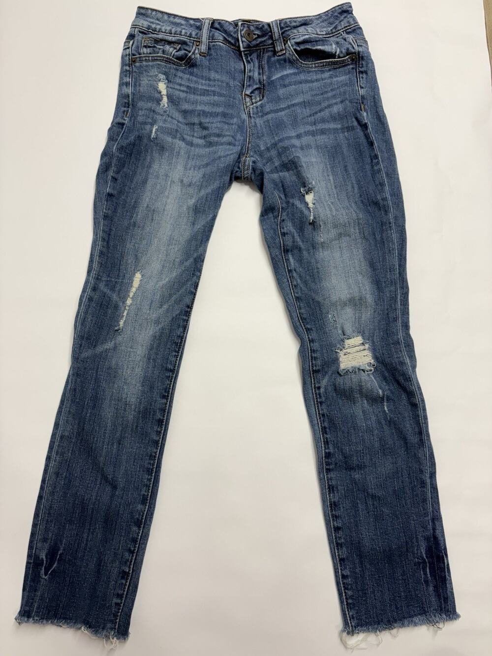 Clingers Women’s Distressed Skinny Jeans Size 5 Blue Raw Hem Stretch Denim